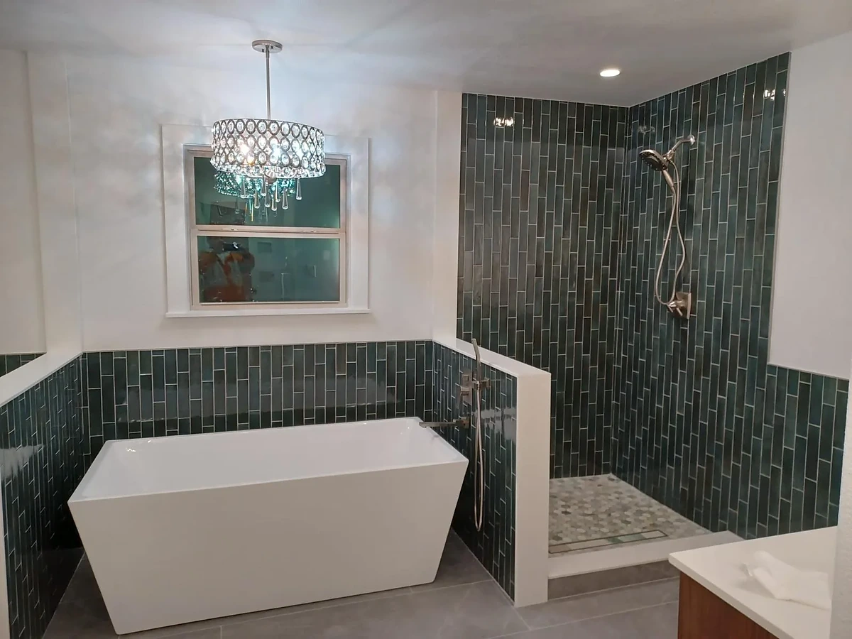 Custom patterned tile work in a South Florida bathroom