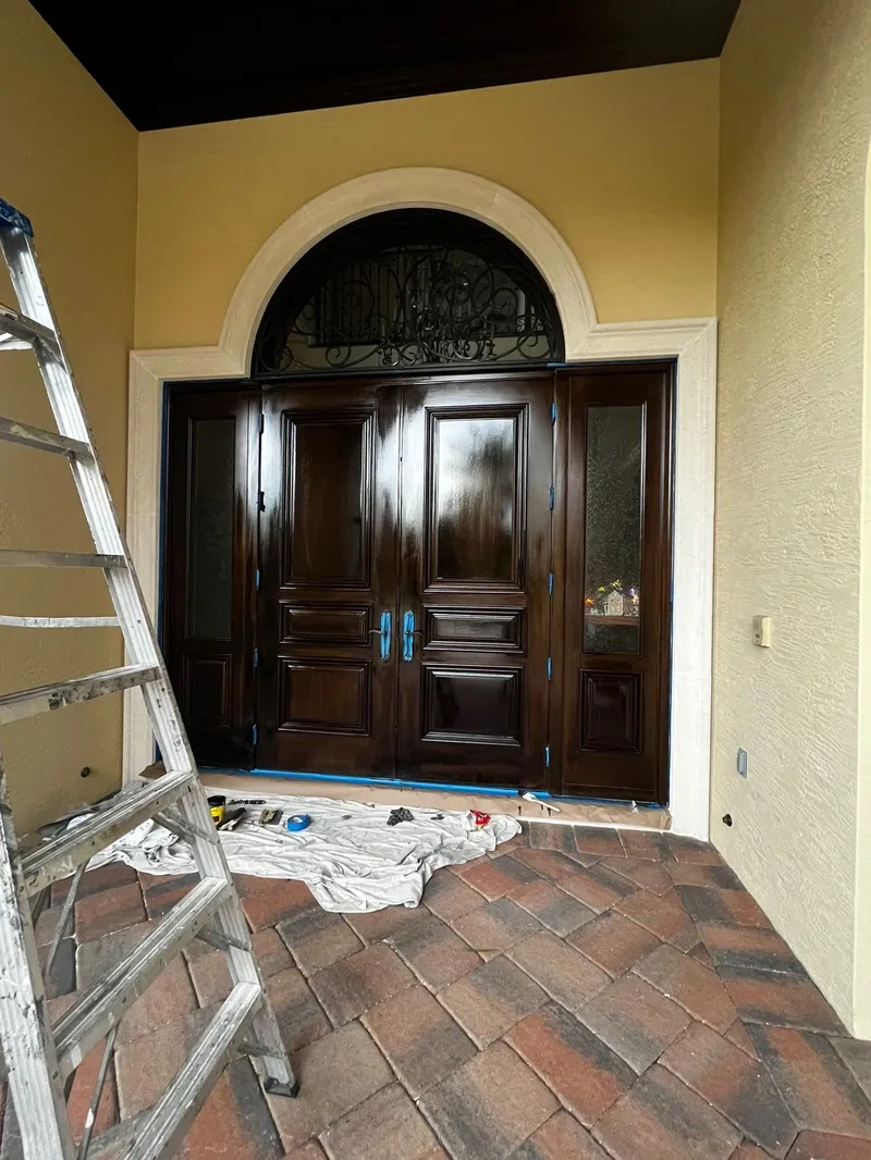 Door staining and finishing work